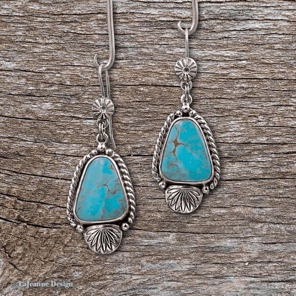 SILVER TURQUOISE WESTERN BOHO TRIBAL DANGLE EARRINGS - Picture 3 of 3